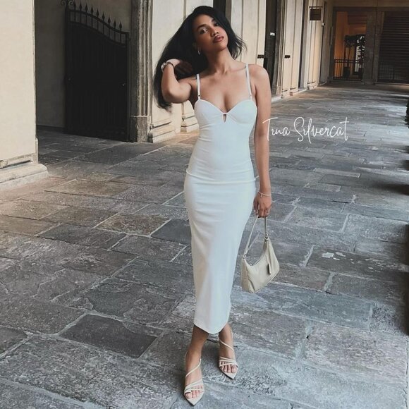 BLOGGER'S FAVE! Zara Stappy Midi Dress White NWT - Picture 3 of 16